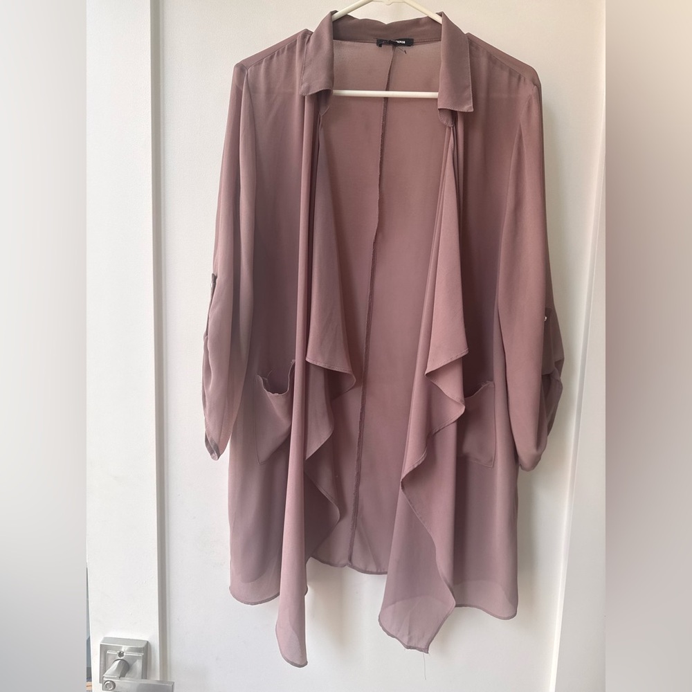 Fashion Nova Mauve Open-Front Chiffon Drape Cardigan